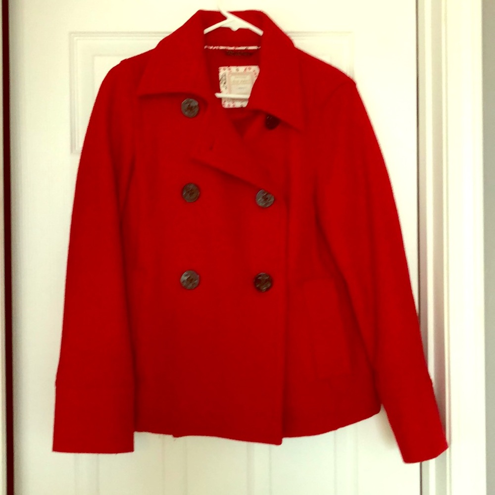 Old Navy Red Wool Pea Coat, sz M, w anchor buttons
